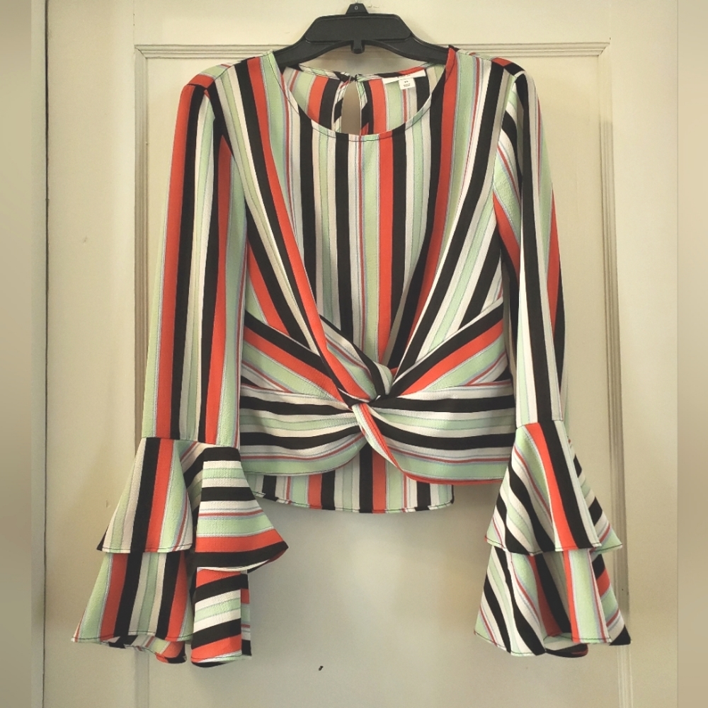 Flamenco Sleeve Cropped Twist Front Top